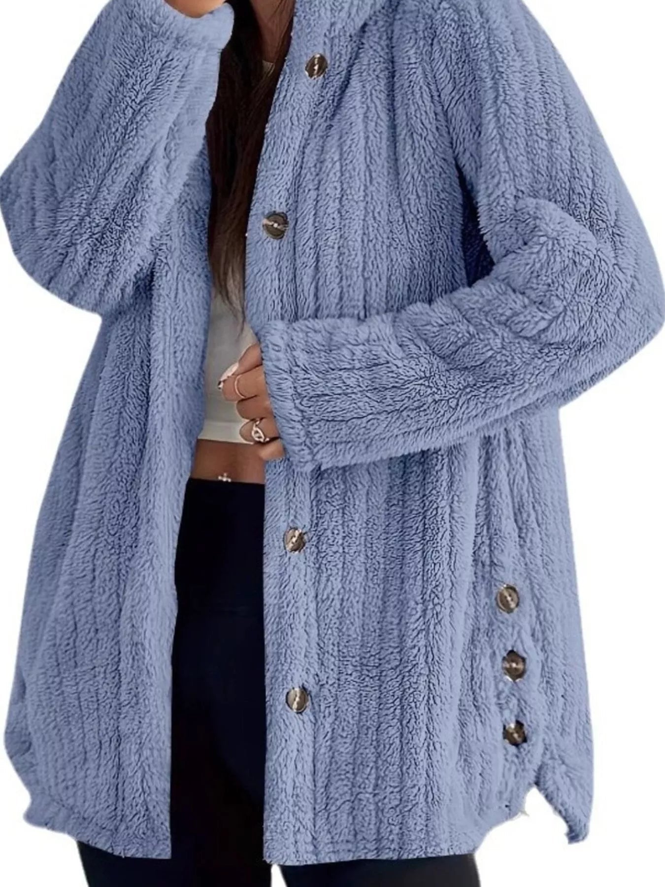 Full Size Fleece Button Up Hooded Outerwear Plus Size - Bela Fils BoutiqueBela Fils Boutique