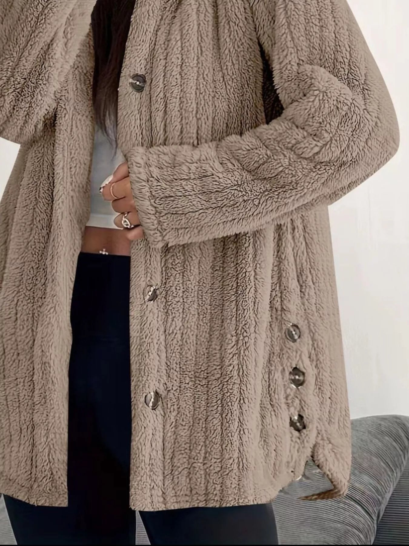 Full Size Fleece Button Up Hooded Outerwear Plus Size - Bela Fils BoutiqueBela Fils Boutique