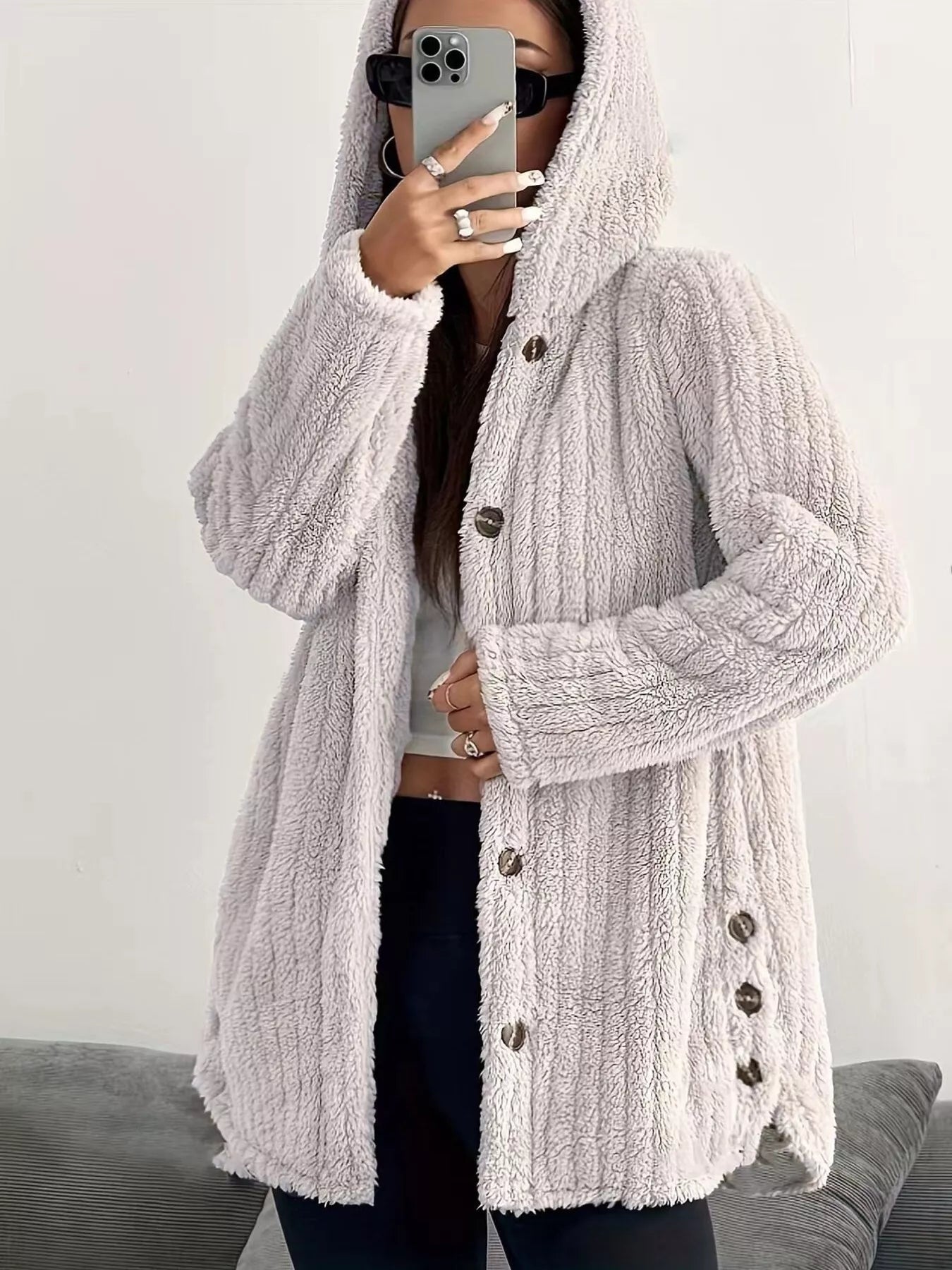 Full Size Fleece Button Up Hooded Outerwear Plus Size - Bela Fils BoutiqueBela Fils Boutique