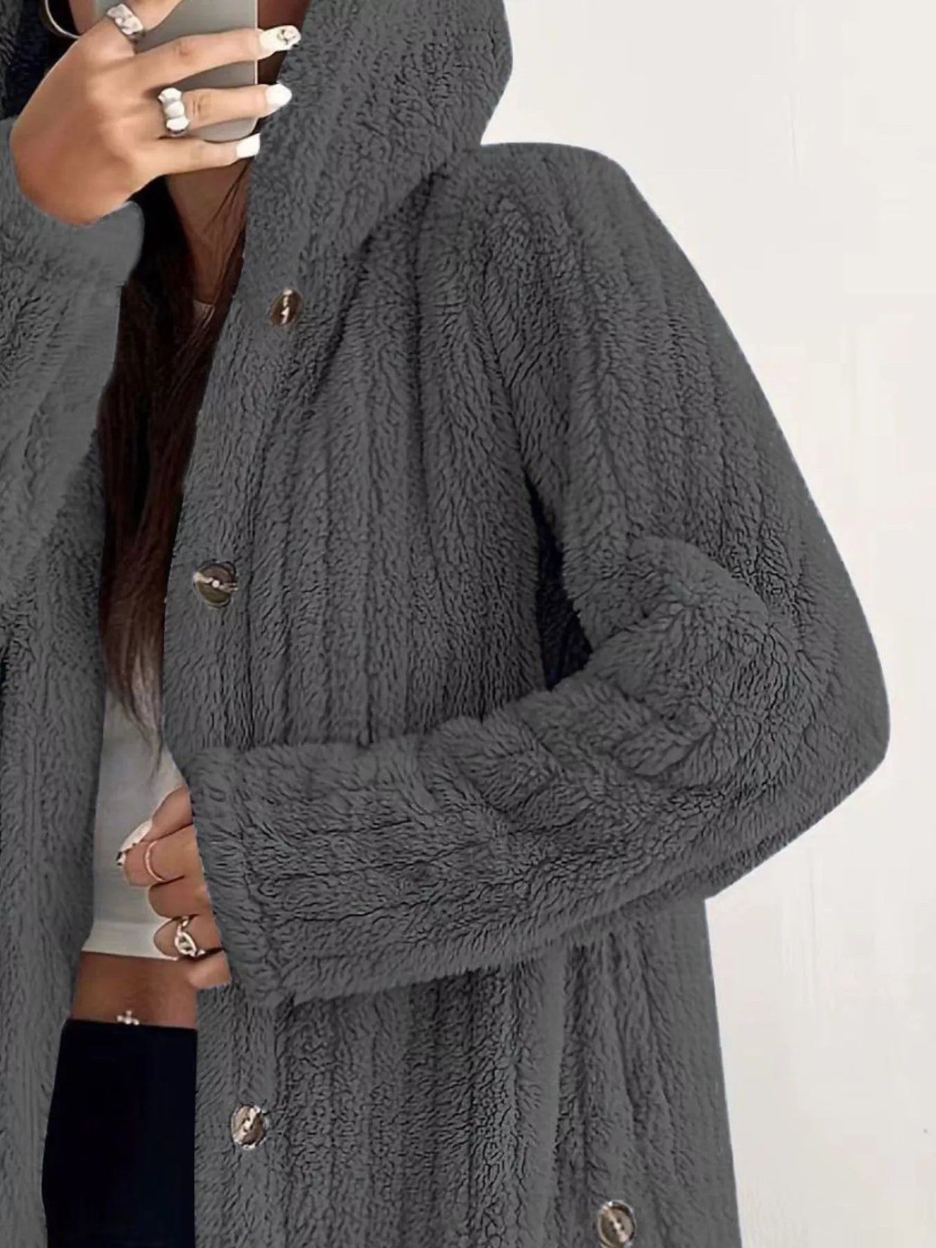 Full Size Fleece Button Up Hooded Outerwear Plus Size - Bela Fils BoutiqueBela Fils Boutique