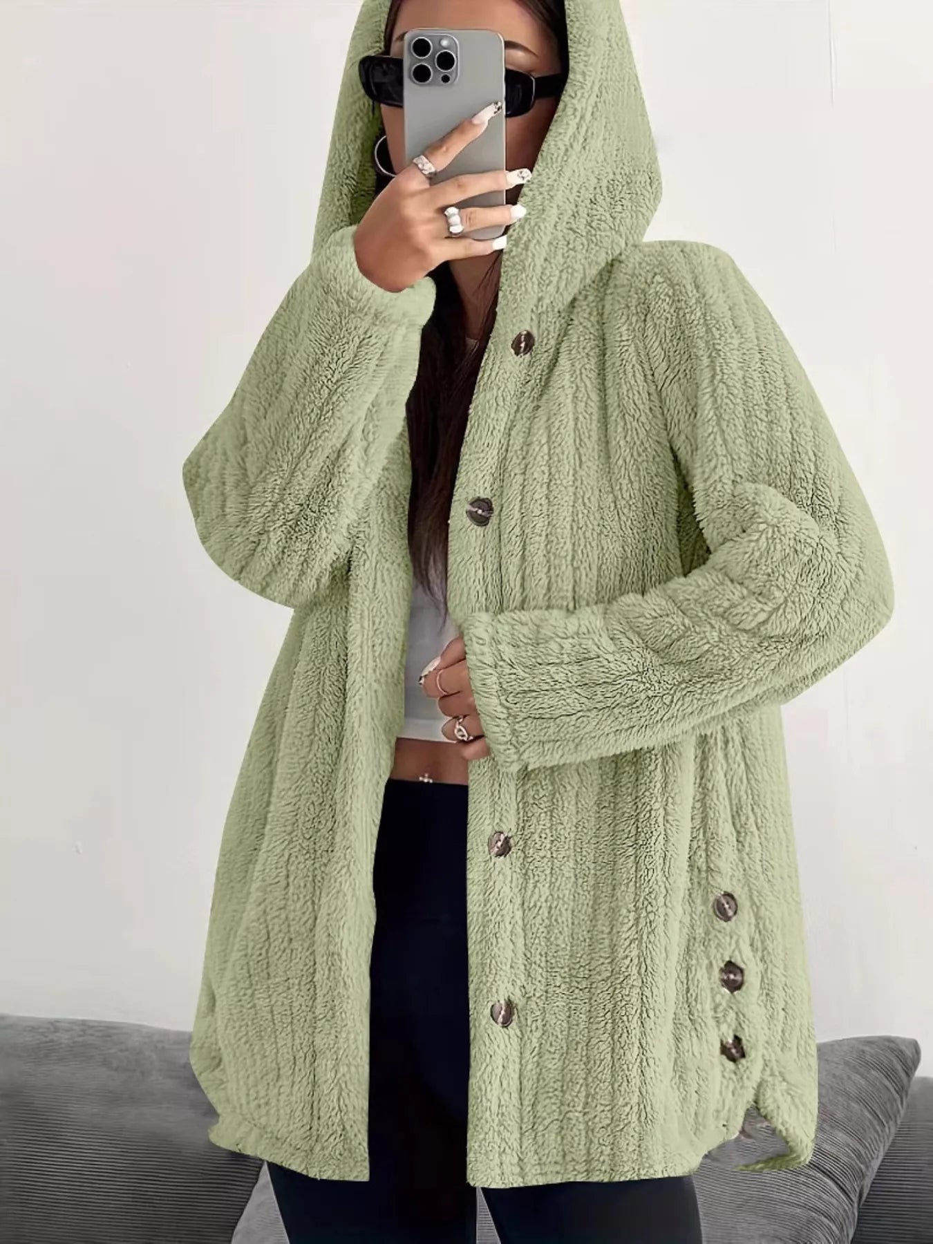 Full Size Fleece Button Up Hooded Outerwear Plus Size - Bela Fils BoutiqueBela Fils Boutique