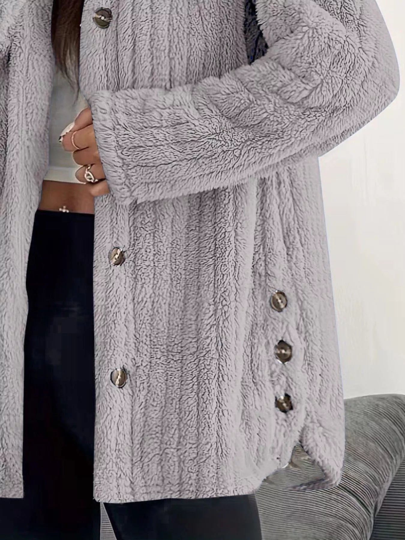 Full Size Fleece Button Up Hooded Outerwear Plus Size - Bela Fils BoutiqueBela Fils Boutique