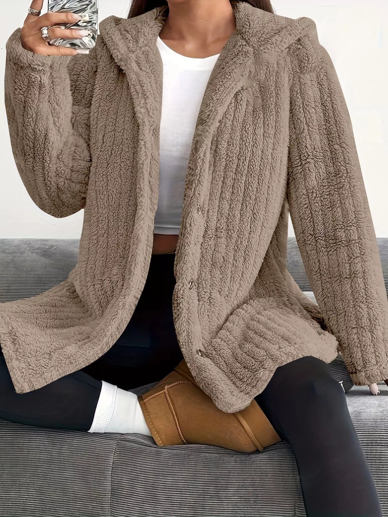 Full Size Fleece Button Up Hooded Outerwear Plus Size - Bela Fils BoutiqueBela Fils Boutique