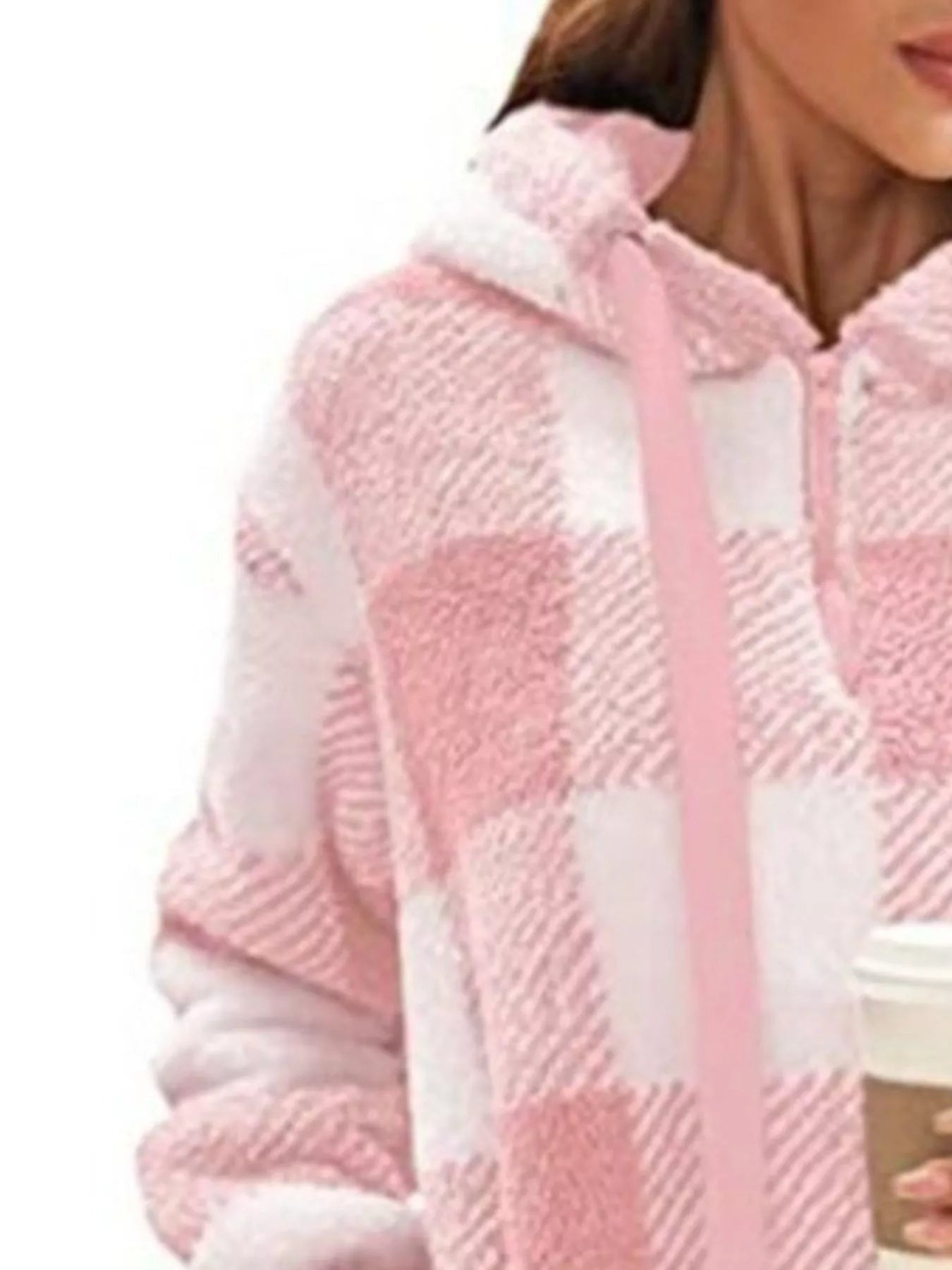 Full Size Plaid Sherpa Drawstring Hoodie Plus Size - Bela Fils BoutiqueBela Fils Boutique
