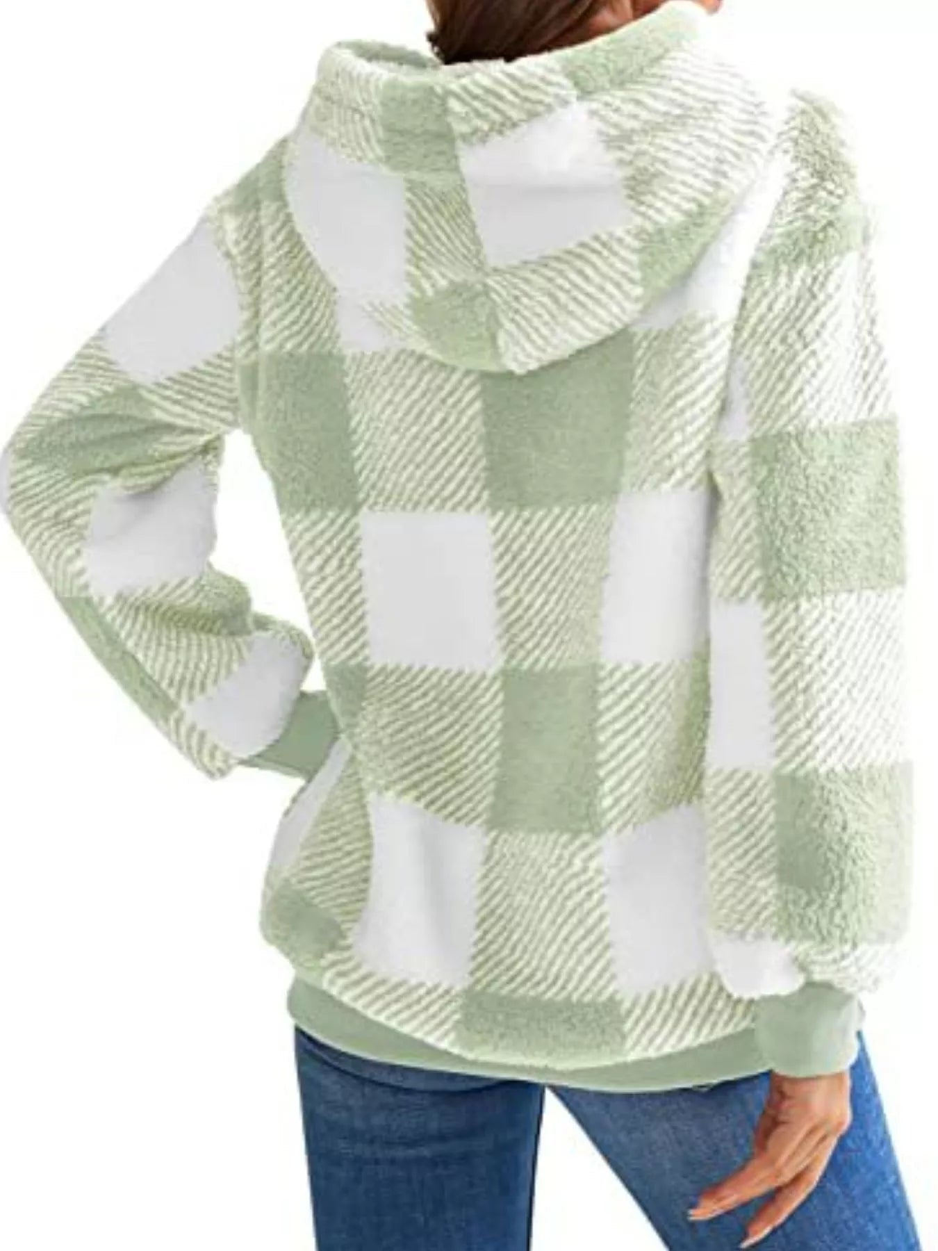 Full Size Plaid Sherpa Drawstring Hoodie Plus Size - Bela Fils BoutiqueBela Fils Boutique