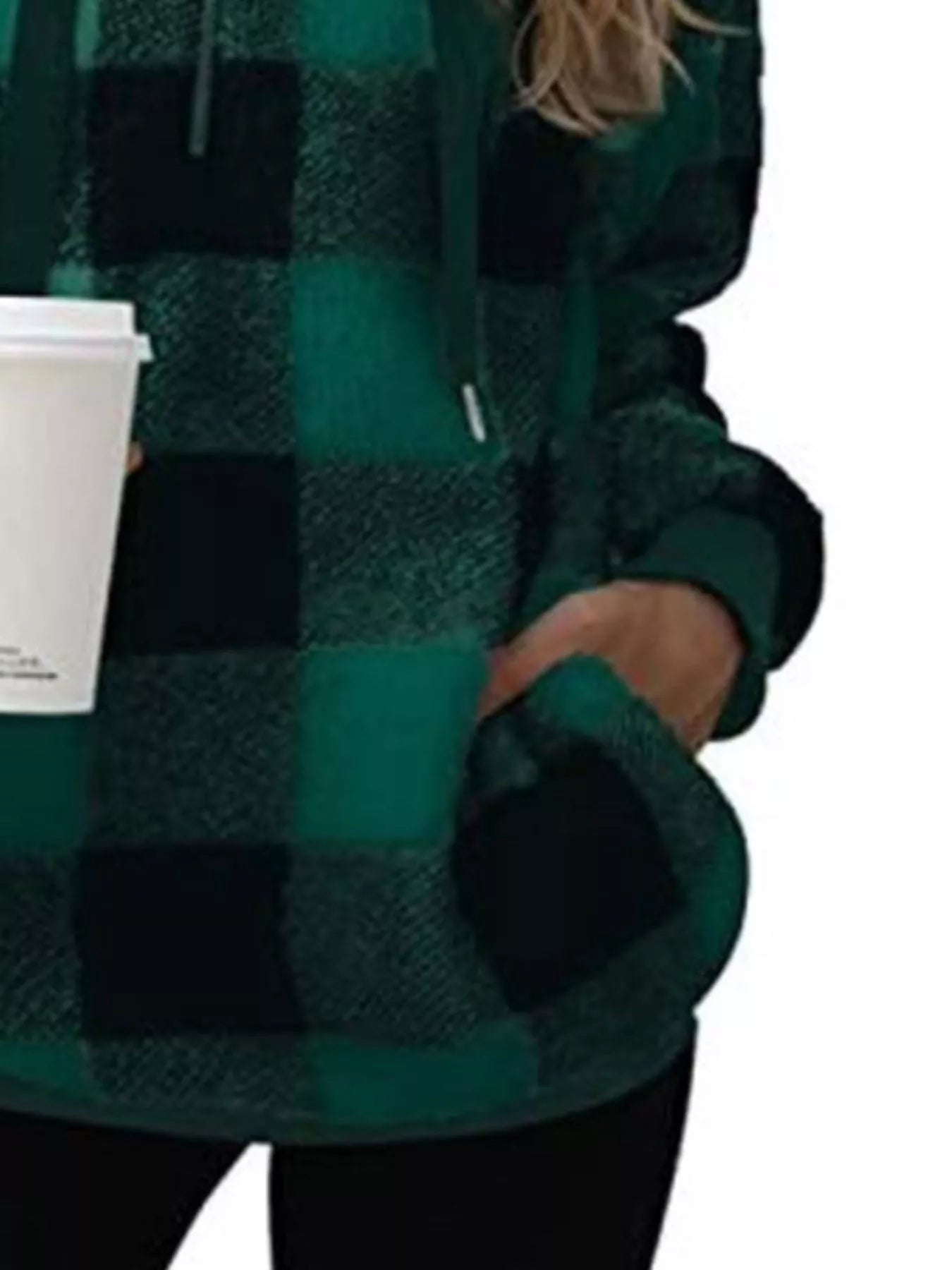Full Size Plaid Sherpa Drawstring Hoodie Plus Size - Bela Fils BoutiqueBela Fils Boutique