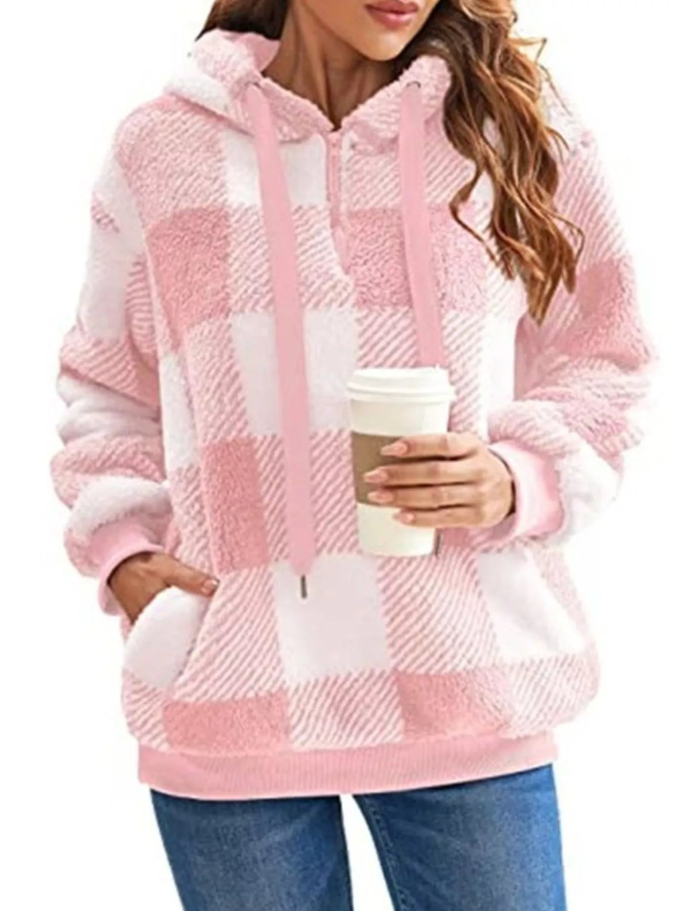 Full Size Plaid Sherpa Drawstring Hoodie Plus Size - Bela Fils BoutiqueBela Fils Boutique