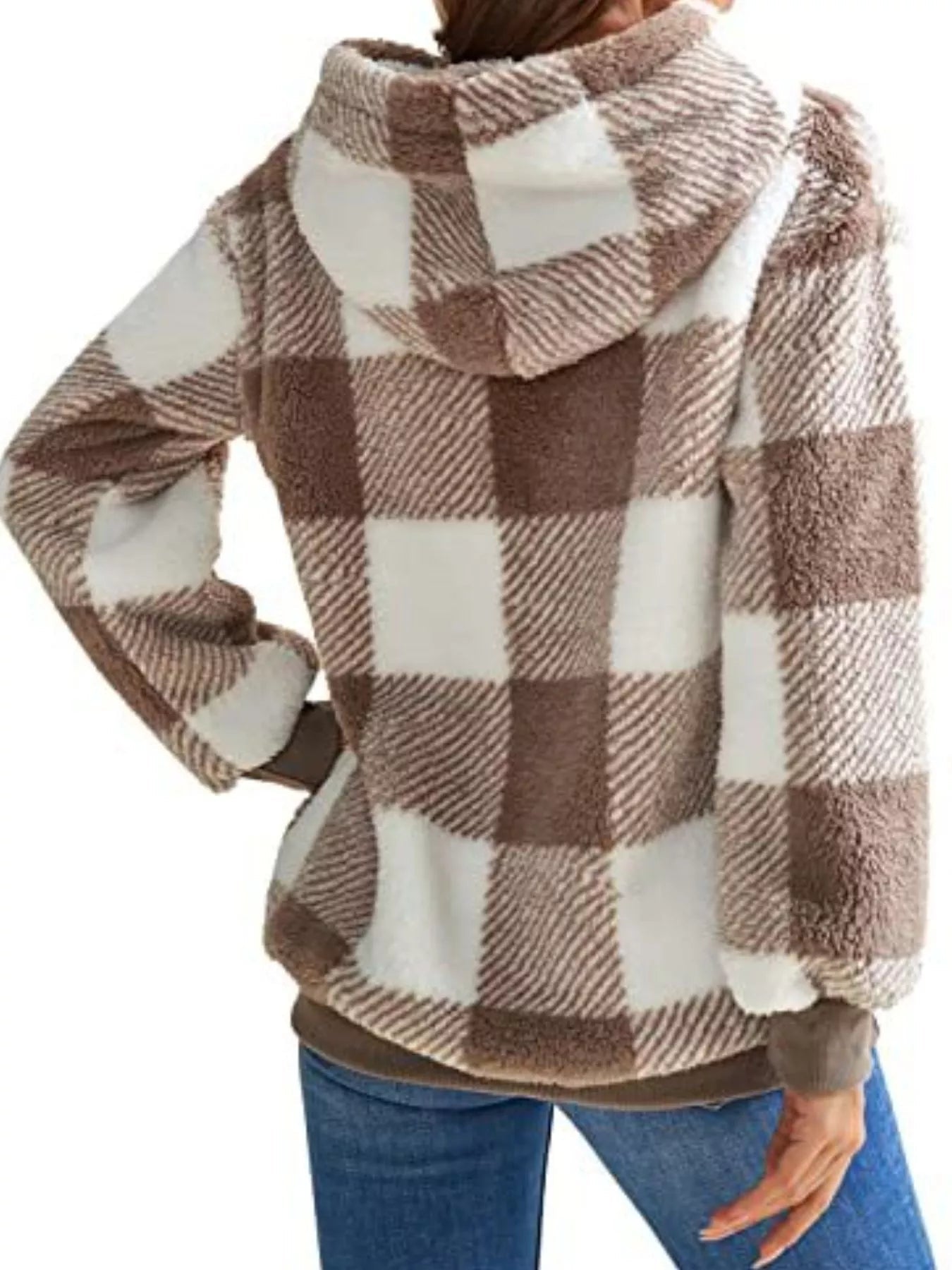 Full Size Plaid Sherpa Drawstring Hoodie Plus Size - Bela Fils BoutiqueBela Fils Boutique