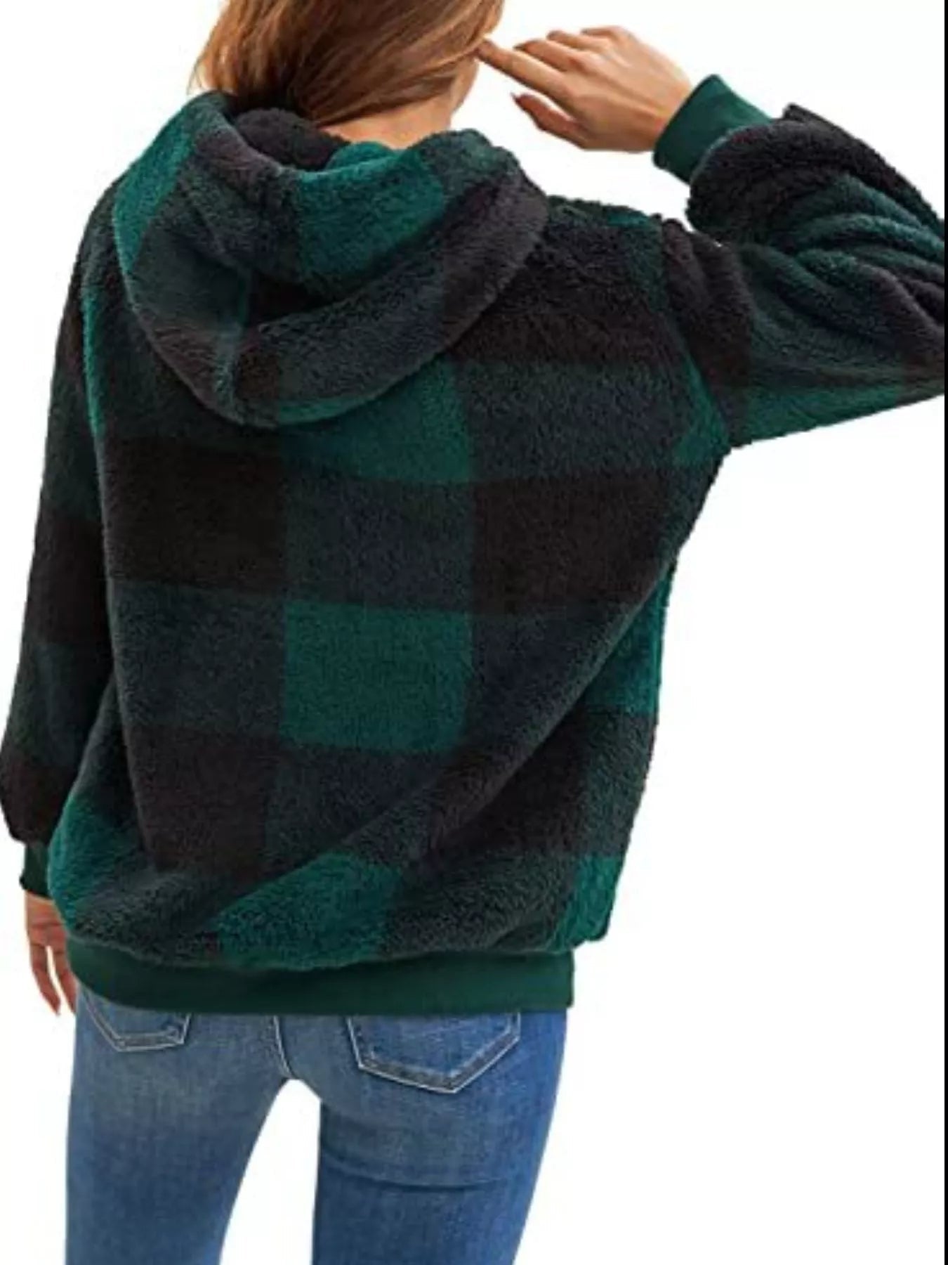 Full Size Plaid Sherpa Drawstring Hoodie Plus Size - Bela Fils BoutiqueBela Fils Boutique