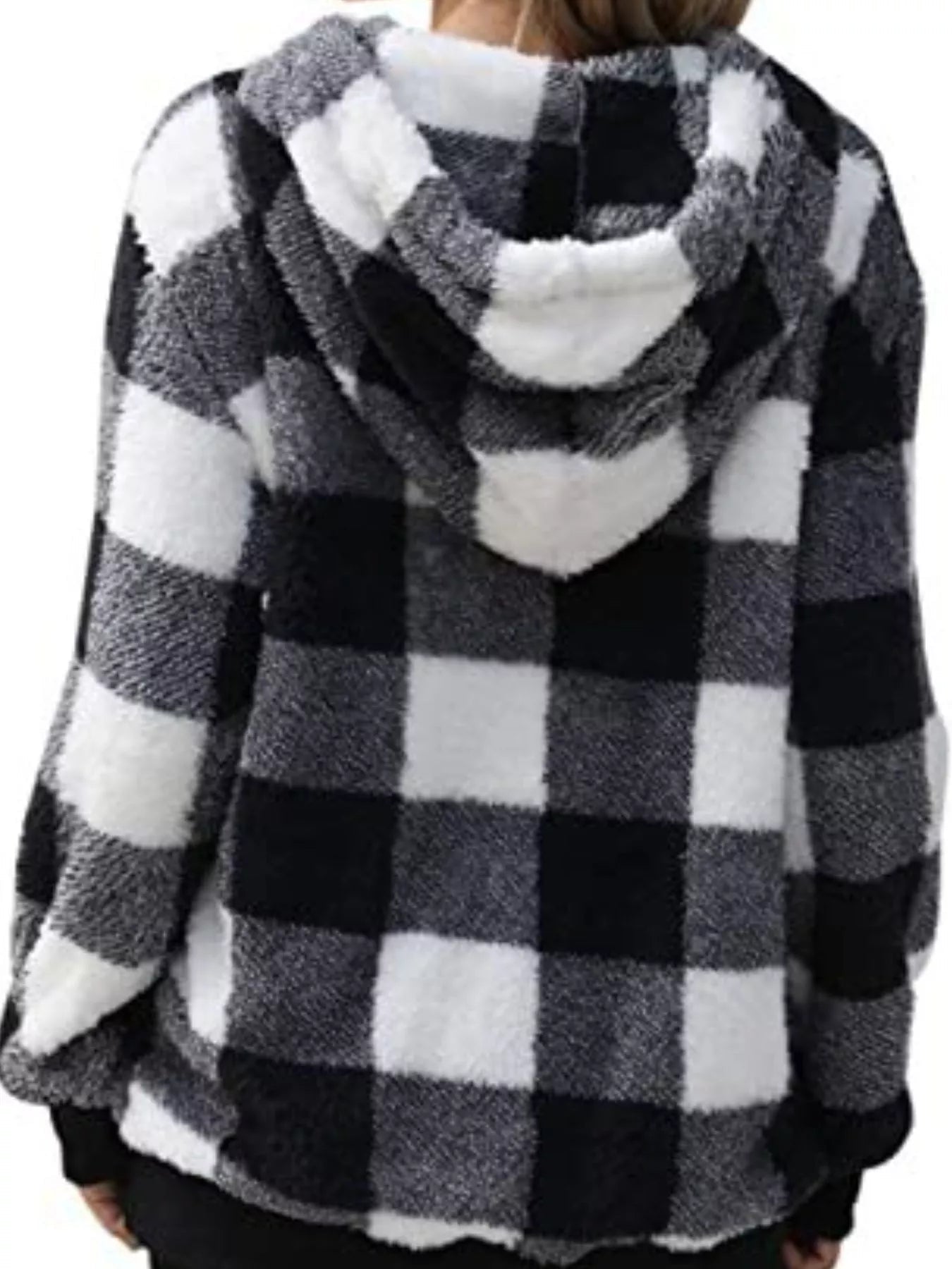 Full Size Plaid Sherpa Drawstring Hoodie Plus Size - Bela Fils BoutiqueBela Fils Boutique