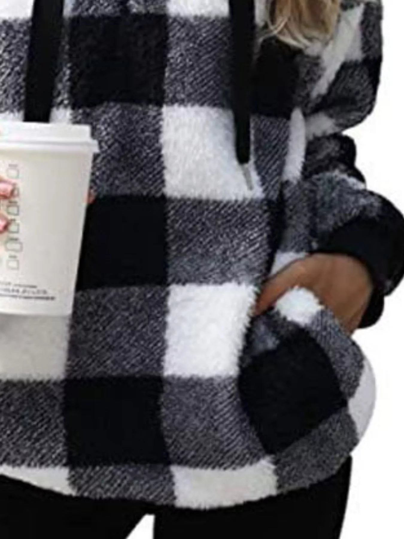 Full Size Plaid Sherpa Drawstring Hoodie Plus Size - Bela Fils BoutiqueBela Fils Boutique