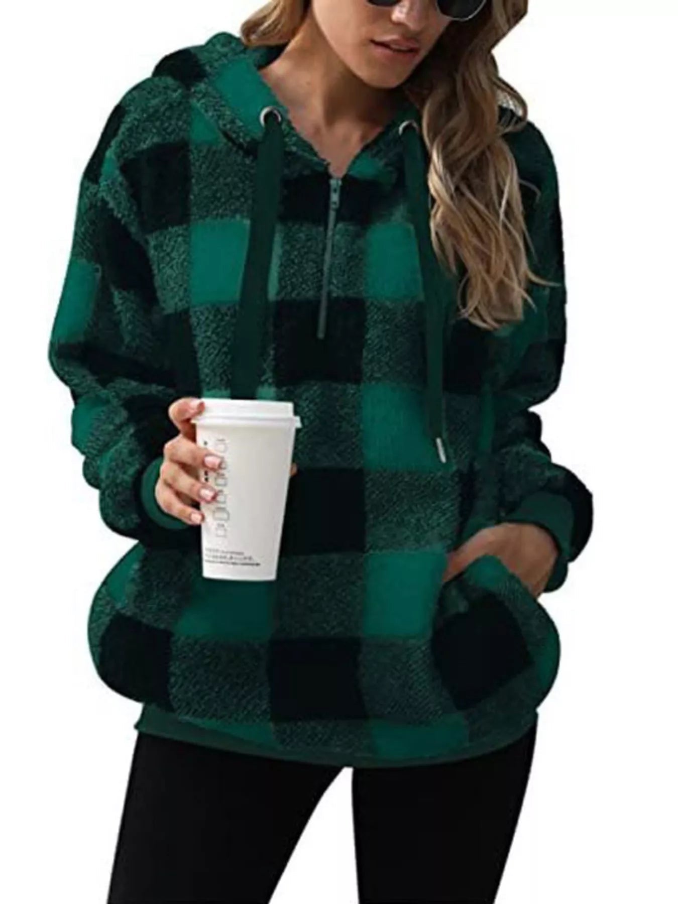 Full Size Plaid Sherpa Drawstring Hoodie Plus Size - Bela Fils BoutiqueBela Fils Boutique