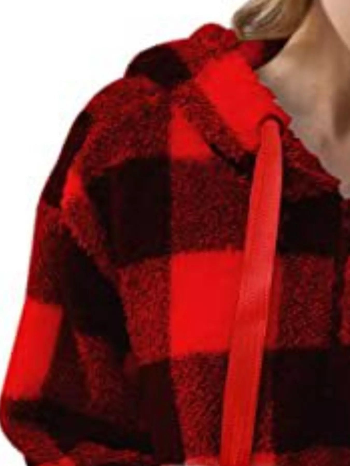 Full Size Plaid Sherpa Drawstring Hoodie Plus Size - Bela Fils BoutiqueBela Fils Boutique