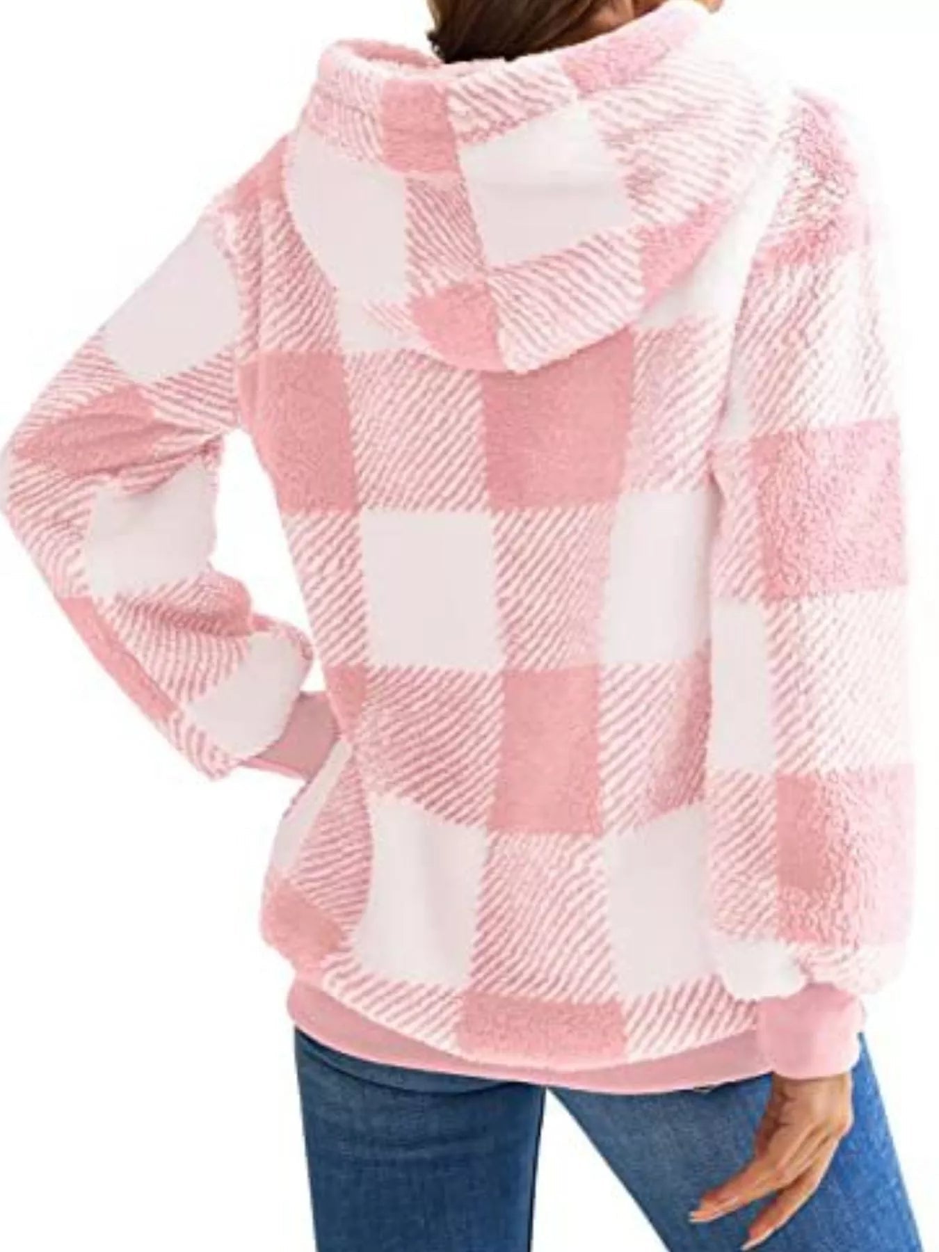 Full Size Plaid Sherpa Drawstring Hoodie Plus Size - Bela Fils BoutiqueBela Fils Boutique