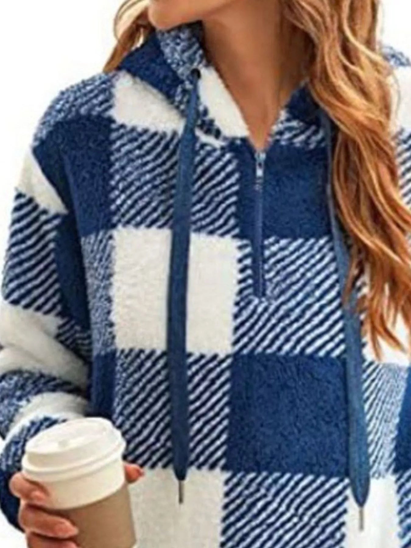 Full Size Plaid Sherpa Drawstring Hoodie Plus Size - Bela Fils BoutiqueBela Fils Boutique