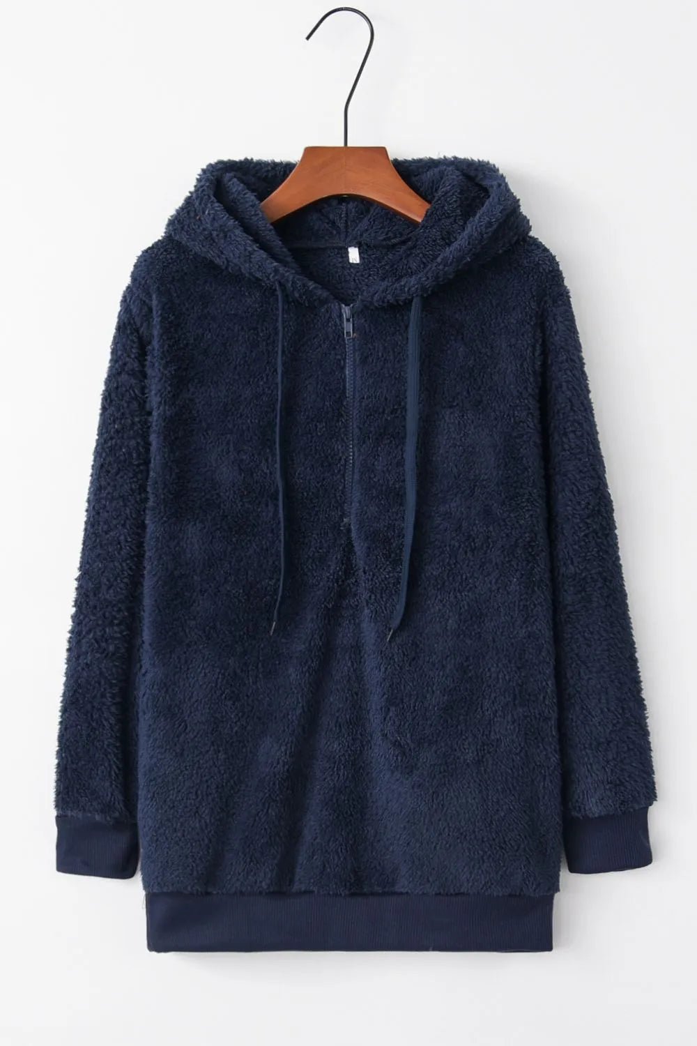 Full Size Quarter - Zip Drawstring Teddy Hoodie - Bela Fils BoutiqueBela Fils Boutique