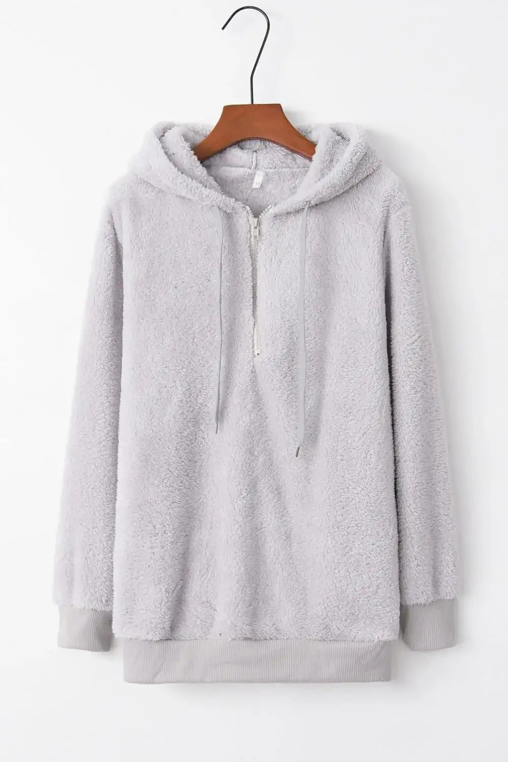 Full Size Quarter - Zip Drawstring Teddy Hoodie - Bela Fils BoutiqueBela Fils Boutique