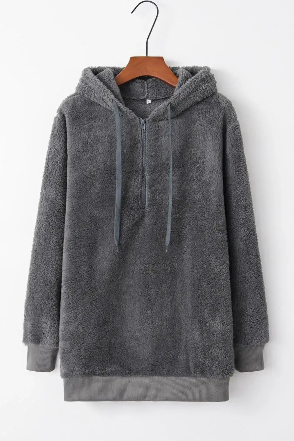 Full Size Quarter - Zip Drawstring Teddy Hoodie - Bela Fils BoutiqueBela Fils Boutique