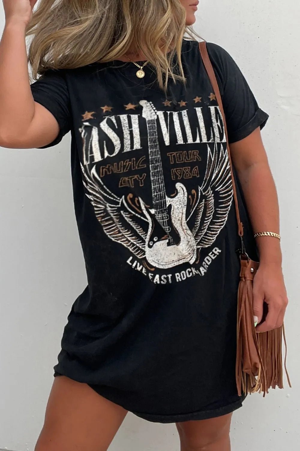 Graphic Round Neck Short Sleeve Tee Dress - Bela Fils BoutiqueBela Fils Boutique