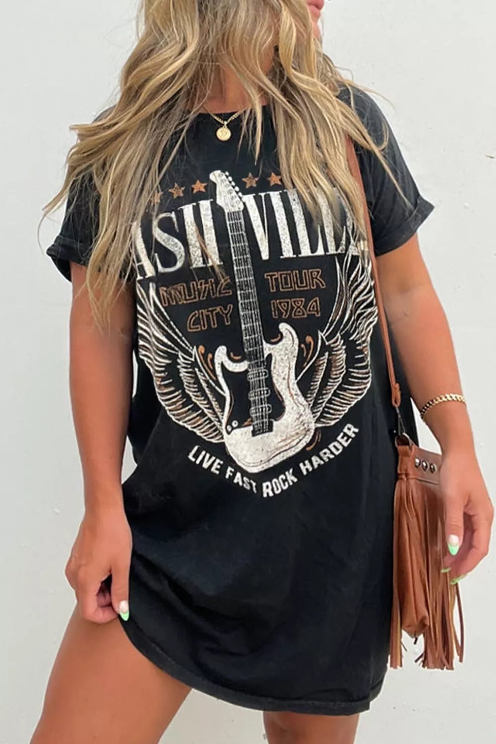 Graphic Round Neck Short Sleeve Tee Dress - Bela Fils BoutiqueBela Fils Boutique