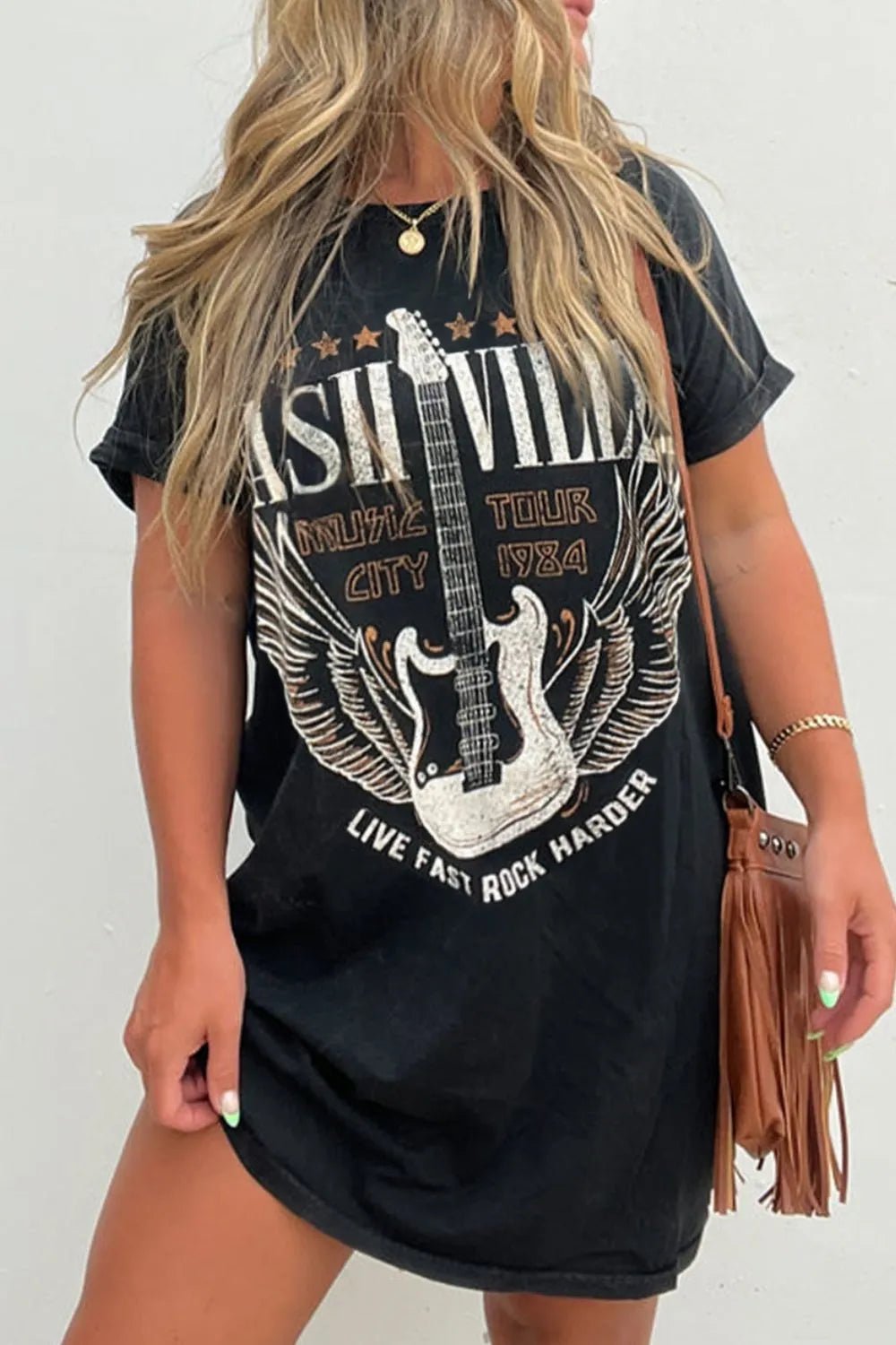 Graphic Round Neck Short Sleeve Tee Dress - Bela Fils BoutiqueBela Fils Boutique
