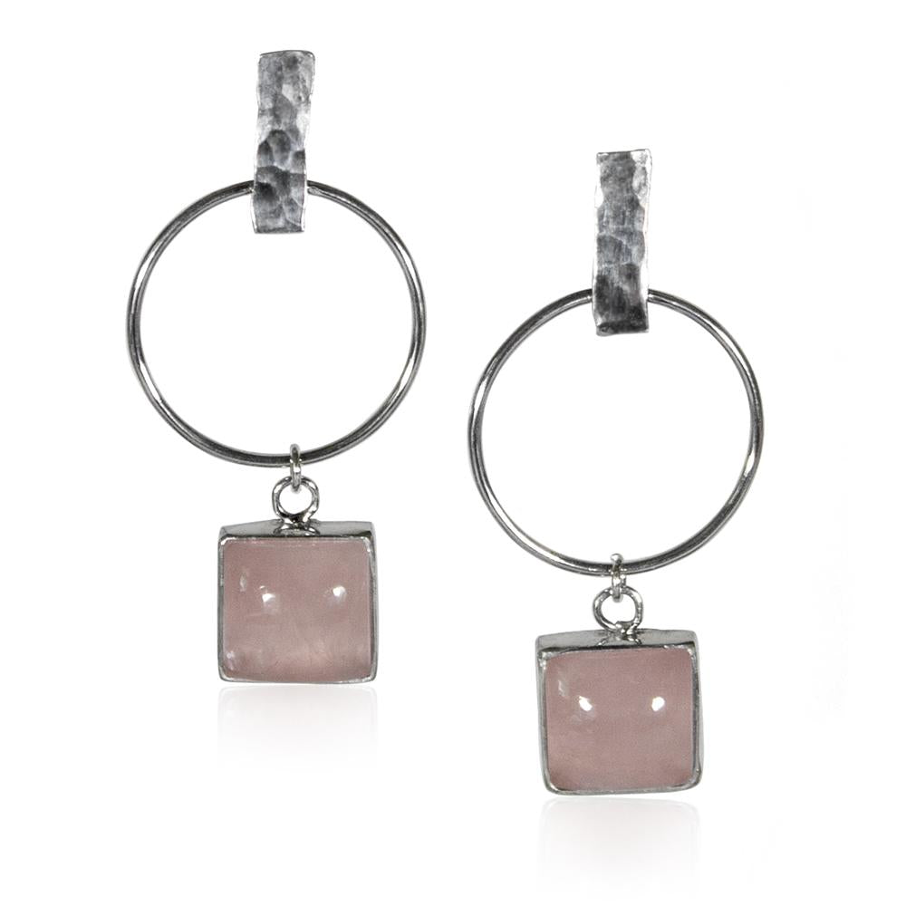 Hammered Geometric Hoop and Rose Charm Sterling Silver Earrings - Bela Fils BoutiqueJewelry & WatchesBela Fils Boutique