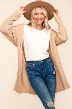 Haptics Stripe Textured Open Front Cardigan with Pockets - Bela Fils BoutiqueBela Fils Boutique