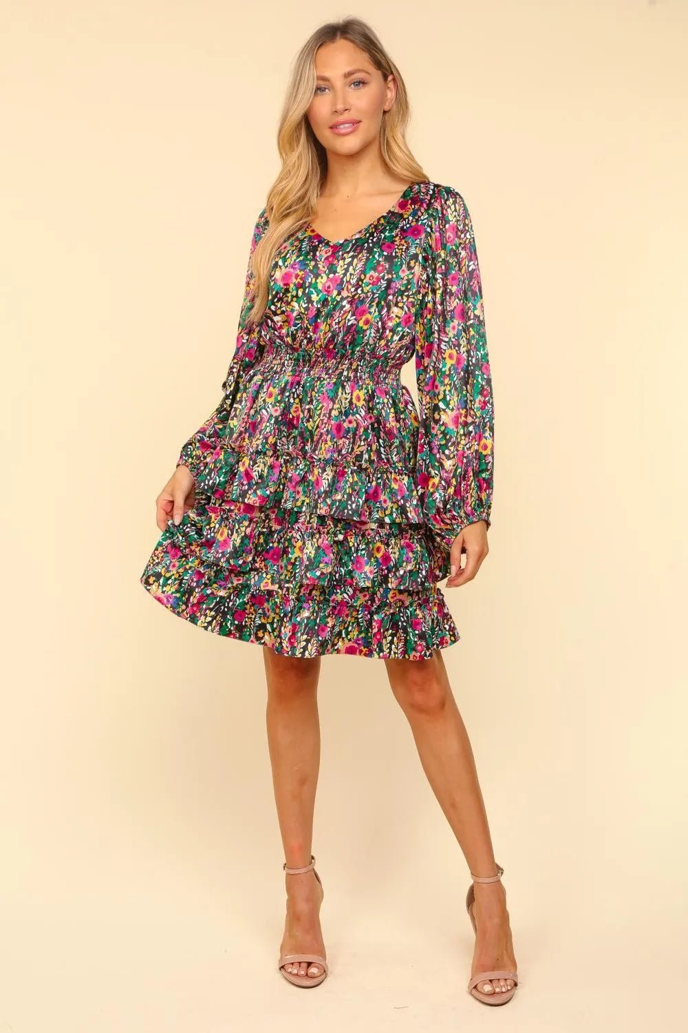 Haptics V - Neck Satin Floral Layered Dress - Bela Fils BoutiqueBela Fils Boutique