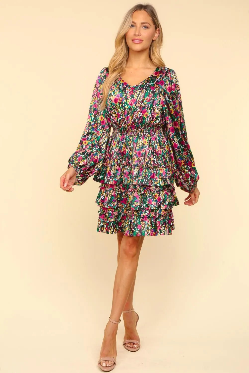 Haptics V - Neck Satin Floral Layered Dress - Bela Fils BoutiqueBela Fils Boutique