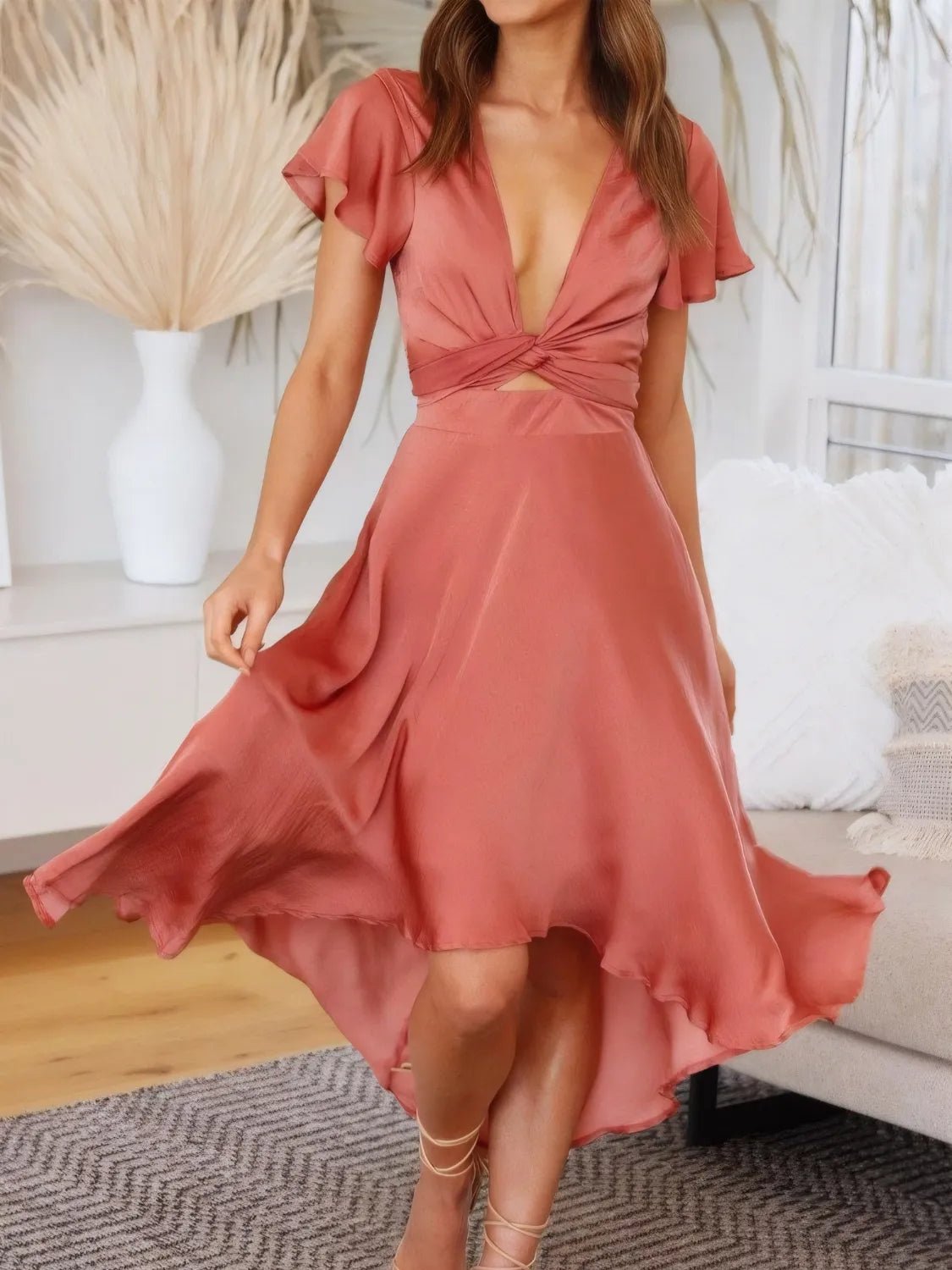 High - Low Plunge Flutter Sleeve Dress - Bela Fils BoutiqueBela Fils Boutique