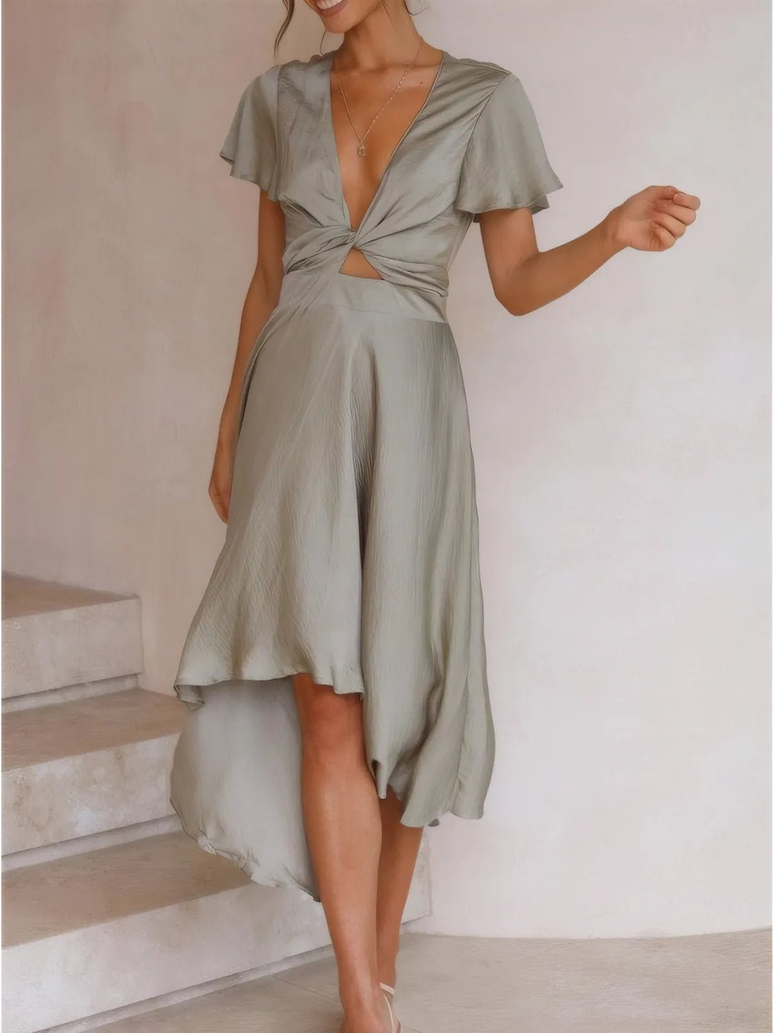 High - Low Plunge Flutter Sleeve Dress - Bela Fils BoutiqueBela Fils Boutique