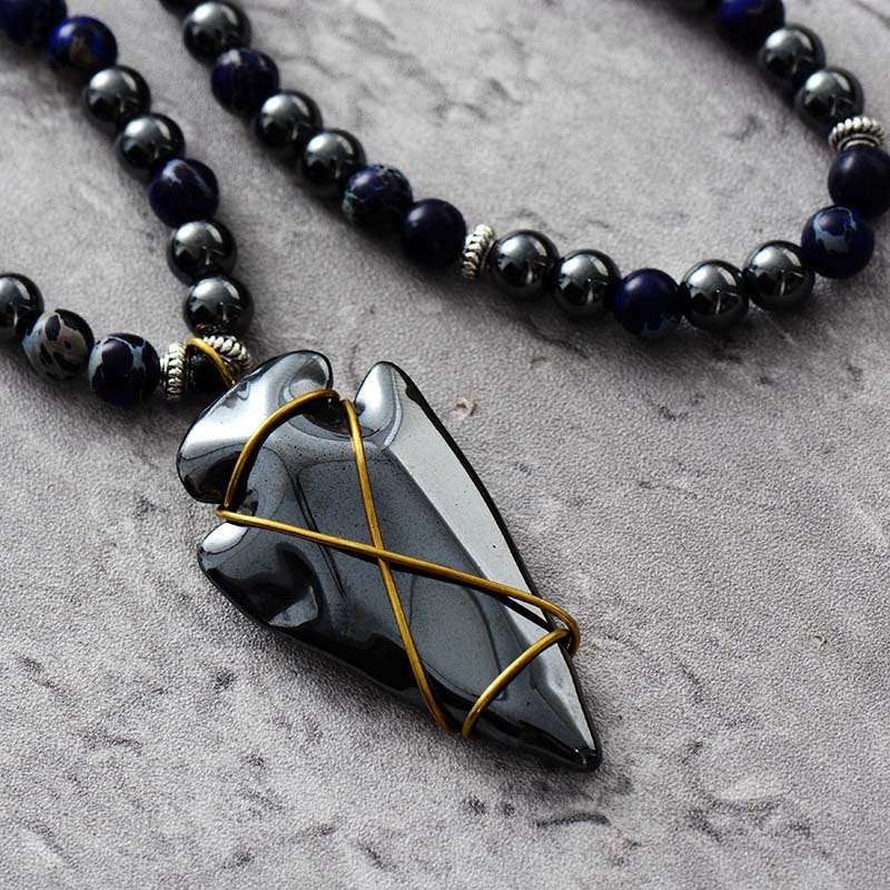 Imperial Jasper & Hematite Steampunk Arrowhead Necklace - Bela Fils BoutiqueNecklacesBela Fils Boutique