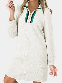 Jacquard Textured Quarter Zipper Shift Mini Dress - Bela Fils BoutiqueBela Fils Boutique