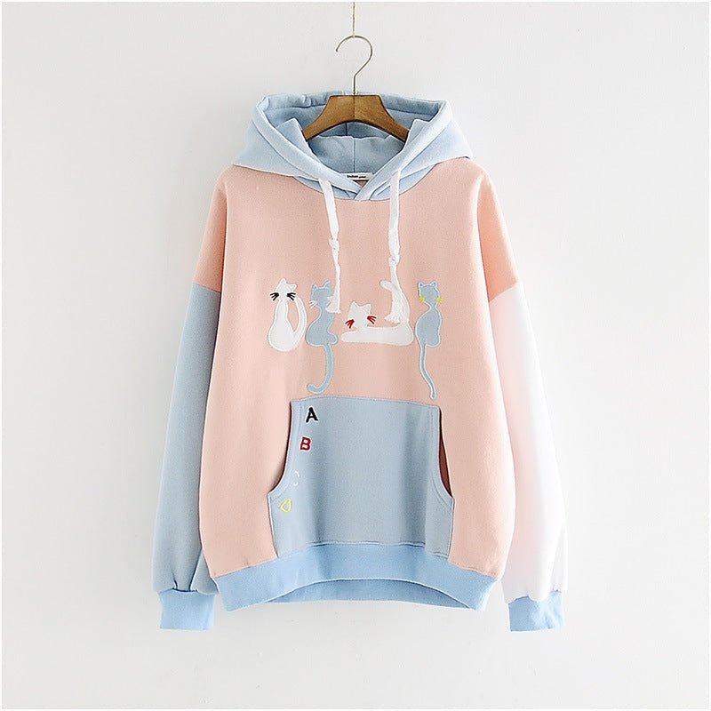 Japanese Style Cat Embroidery Hooded Sweatshirt (Women) - Bela Fils BoutiqueBela Fils Boutique