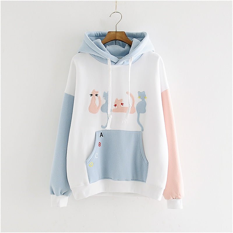 Japanese Style Cat Embroidery Hooded Sweatshirt (Women) - Bela Fils BoutiqueBela Fils Boutique