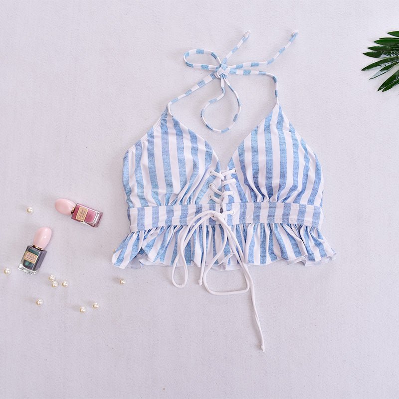 Japanese Style Striped Bikini Set for Women (3 Pieces) - Bela Fils BoutiqueBela Fils Boutique