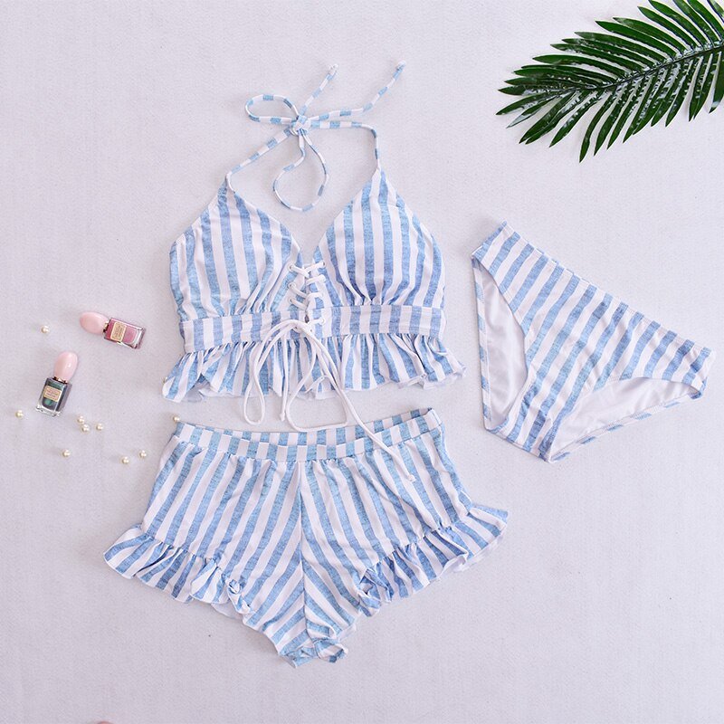 Japanese Style Striped Bikini Set for Women (3 Pieces) - Bela Fils BoutiqueBela Fils Boutique