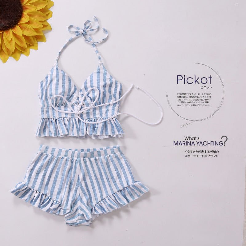 Japanese Style Striped Bikini Set for Women (3 Pieces) - Bela Fils BoutiqueBela Fils Boutique