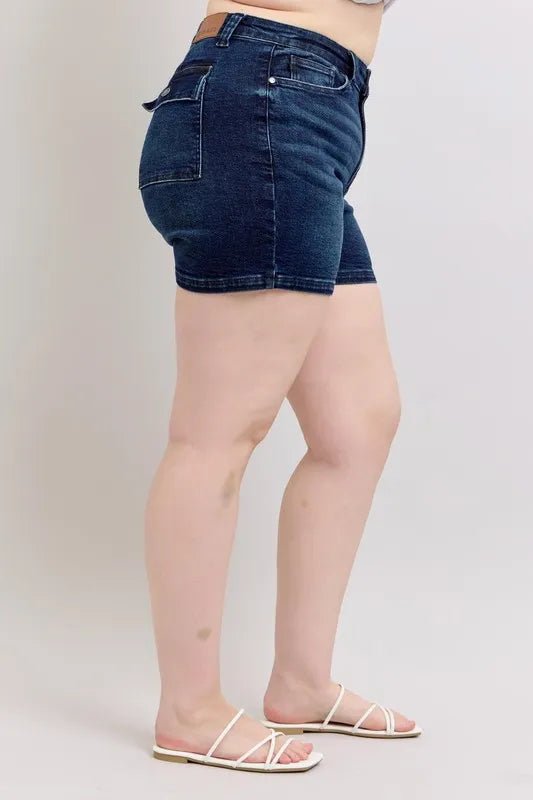 Judy Blue Full Size High Waist Back Flap Pocket Denim Shorts Plus Size - Bela Fils BoutiqueBela Fils Boutique