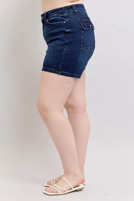 Judy Blue Full Size High Waist Back Flap Pocket Denim Shorts Plus Size - Bela Fils BoutiqueBela Fils Boutique