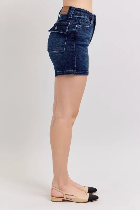 Judy Blue Full Size High Waist Back Flap Pocket Denim Shorts Plus Size - Bela Fils BoutiqueBela Fils Boutique