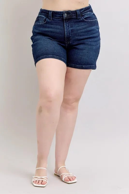 Judy Blue Full Size High Waist Back Flap Pocket Denim Shorts Plus Size - Bela Fils BoutiqueBela Fils Boutique