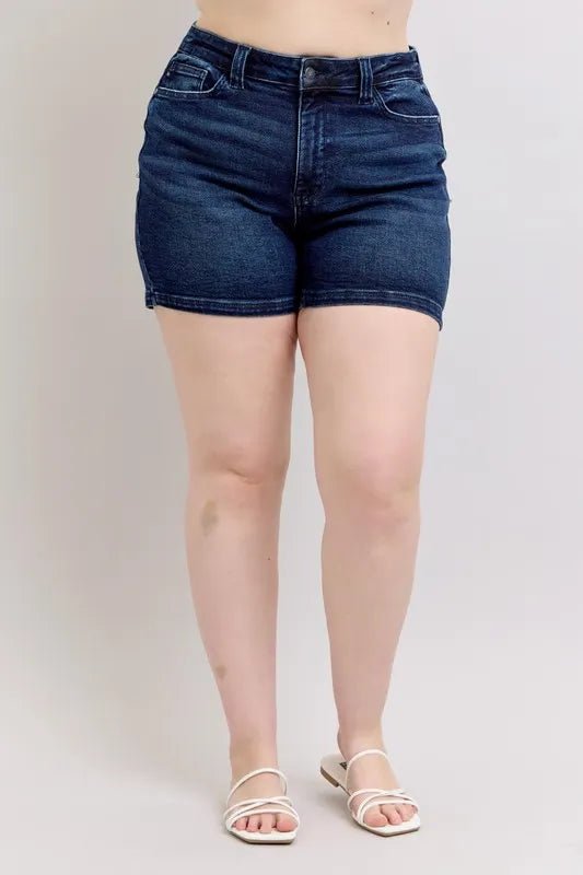 Judy Blue Full Size High Waist Back Flap Pocket Denim Shorts Plus Size - Bela Fils BoutiqueBela Fils Boutique