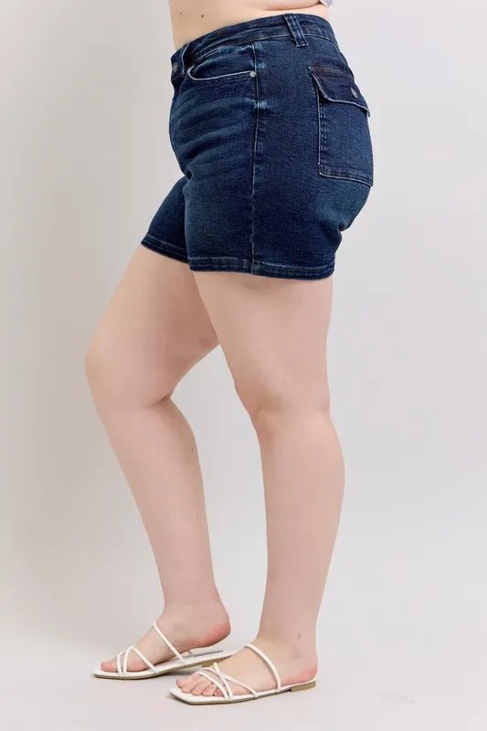 Judy Blue Full Size High Waist Back Flap Pocket Denim Shorts Plus Size - Bela Fils BoutiqueBela Fils Boutique