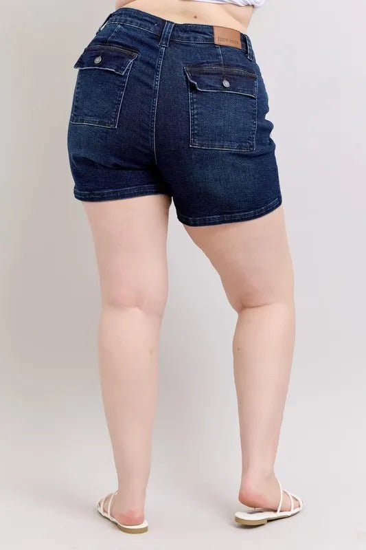Judy Blue Full Size High Waist Back Flap Pocket Denim Shorts Plus Size - Bela Fils BoutiqueBela Fils Boutique