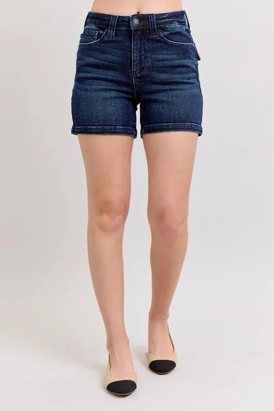 Judy Blue Full Size High Waist Back Flap Pocket Denim Shorts Plus Size - Bela Fils BoutiqueBela Fils Boutique