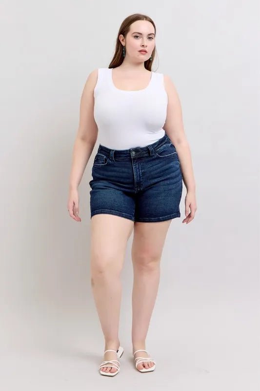 Judy Blue Full Size High Waist Back Flap Pocket Denim Shorts Plus Size - Bela Fils BoutiqueBela Fils Boutique