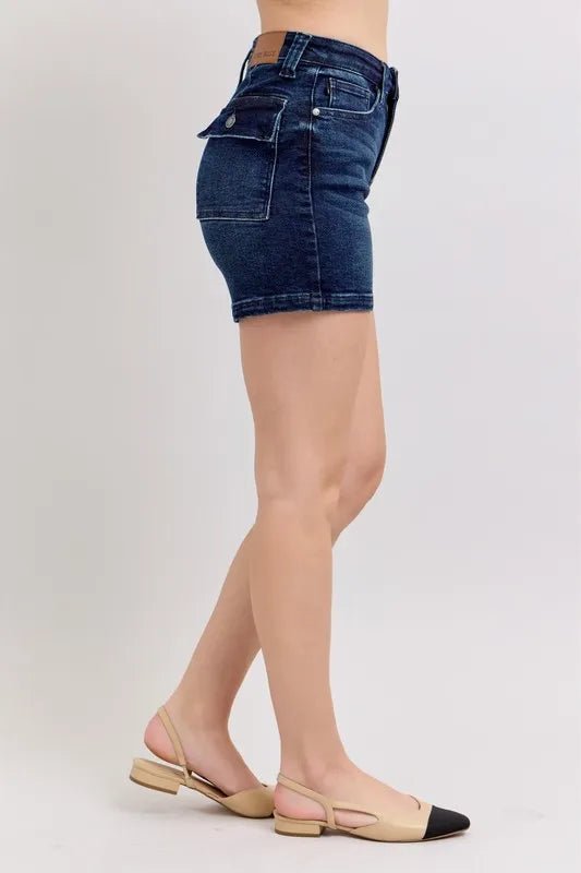 Judy Blue Full Size High Waist Back Flap Pocket Denim Shorts Plus Size - Bela Fils BoutiqueBela Fils Boutique