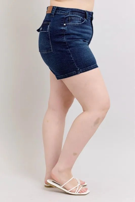 Judy Blue Full Size High Waist Back Flap Pocket Denim Shorts Plus Size - Bela Fils BoutiqueBela Fils Boutique