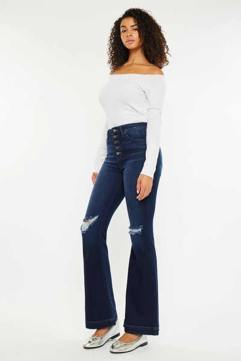 Kancan Button Fly High Rise Distressed Flare Jeans - Bela Fils BoutiqueBela Fils Boutique